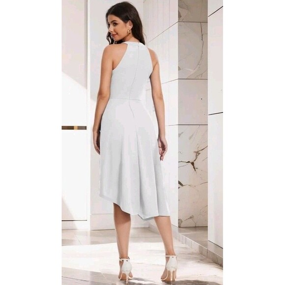 Women's M Dress Halter Neck Mint Green Sleeveless Backless High Low Cocktail - Picture 4 of 10